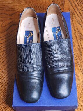 Vintage Joel Parker Women's Lejon Leather Dark Blue Nappa Shoes Size 8 AAA